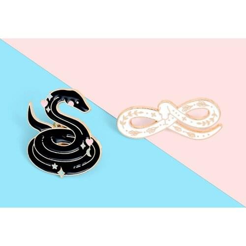 Cartoon black and white flower tattoo snake enamel brooch magician animal badge men and women lapel clothes jewelry