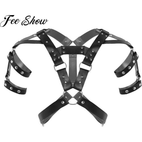 Male Body Top Harness Men Gothic Faux Leather Body Chest Bondage Harness & Shoulder Harness Armors Buckles for Cosplay Costume