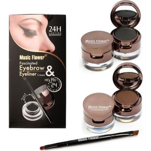 24sets Pro 4 in 1 Eye Makeup Set Gel Eyeliner Brown + Black Eyebrow Powder Make Up Waterproof DHL