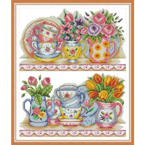 Vase on the shelf Cross Stitch Kit Aida 14ct 11ct count print canvas pattern cross stitch needlework embroidery DIY handmade DMC