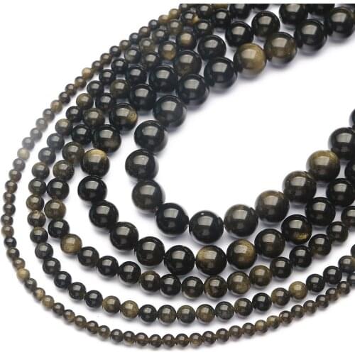 Natural Obsidian Linglong Jingying round Beads Mens and Womens Handmade DIY Bracelet Bracelet Necklace Accessories Materials