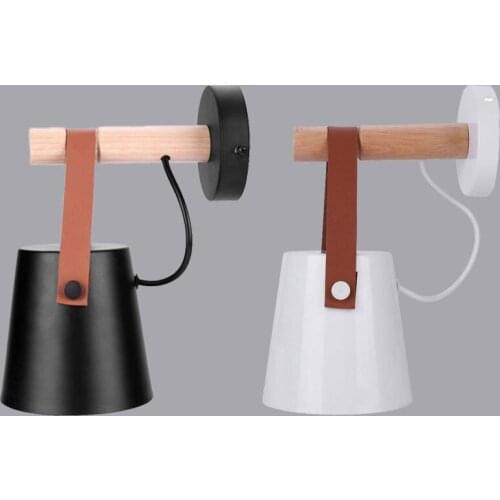 Nordic modern simple LED E27 leather belt hanging wood wall light bed room bedside foyer study balcony aisle wall lamp