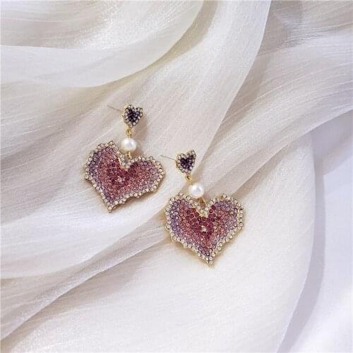 2020 New Womens Earrings Delicate Sweet Heart Rhinestone Earrings for Women Bijoux Korean boucle Girl Gifts Jewelry Wholesale
