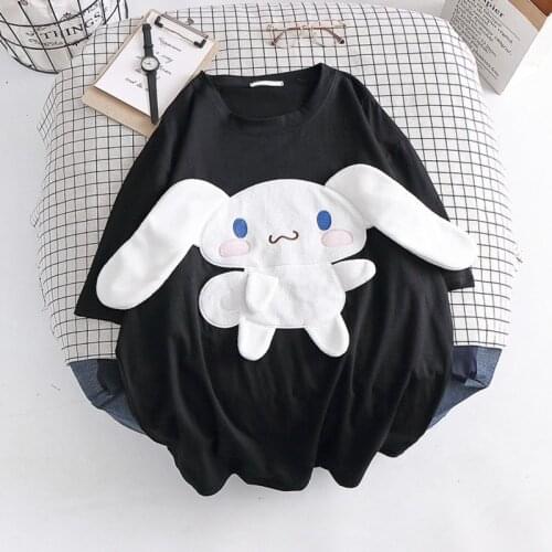 2021 New Summer Student Short Sleeve T-shirt Womens Fashion Korean Cartoon Loose Design Top Tees Cute Girl Oversized T-shirt