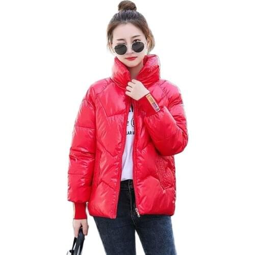 2021 New Winter Jacket Parkas Women Glossy Down Cotton Jacket High Quality Stand Callor Parka Warm Coat Female Basic Coats Q100