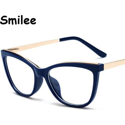 Cat Eye Glasses Frames Women Trending Dark Blue Color Designer Fashion Computer Glasses Clear Lens womnes Eyewear Frames