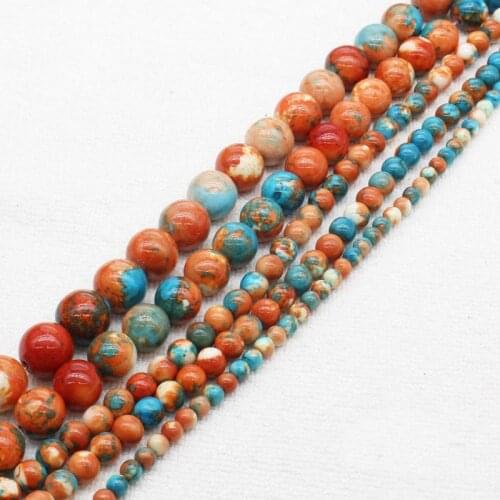 Wholesale 4-12mm Orang&Blue Snow Jaspers Round Loose Beads 15" bjf2, For Jewelry making, can mixed wholesale