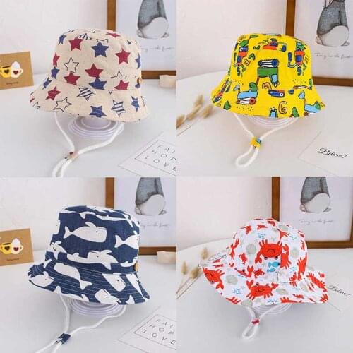Spring Autumn Thin Cartoon Dinosaur Print Baby Bucket Hat Cotton Fisherman Hats Kids Summer Toddler Boys Girls Panama Sun Cap