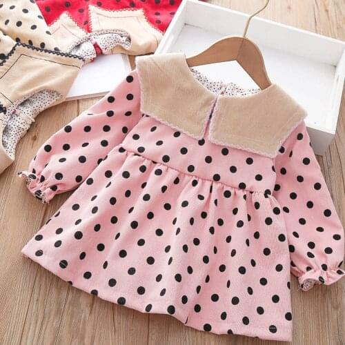 New Autumn Girls Princess Corduroy Dress Children Kids Baby Infants Dot Polka Long Sleeve Dresses Vestidos ADK356