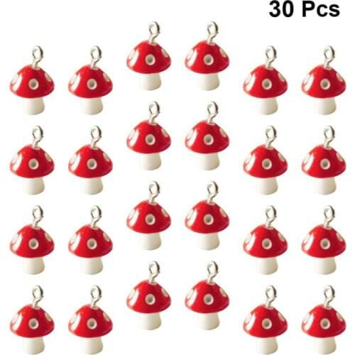 30pcs 12MM Simulation Mushroom Pendants Fashion Charms DIY Jewelry Making Accessory for Earrings Necklace(Red)