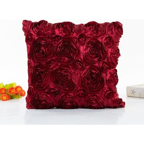 Romantic Pillowcase Imitation Silk Satin Rose Cushion Cover Decorative Pillows For Sofa Bed Wedding Red Blue Throw Pillow Cover