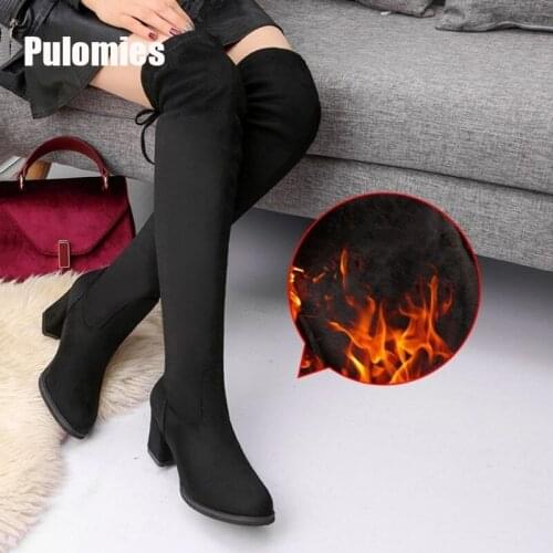 Sexy Women Winter Boot Stretch Fabric Sock Boots Pointy Toe Womens Over-the-Knee Heel Thigh High Pointed Toe Woman Long Boots