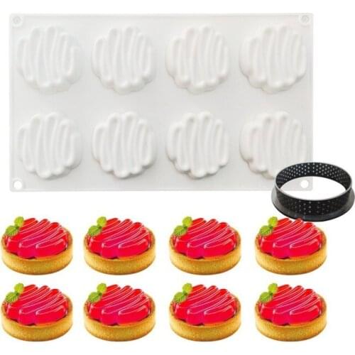New Colorful Tower Cake Set Round Cutting Die Tower Circle 8 Even Round Mousse Cake Silicone Mold French Dessert Baking Tool