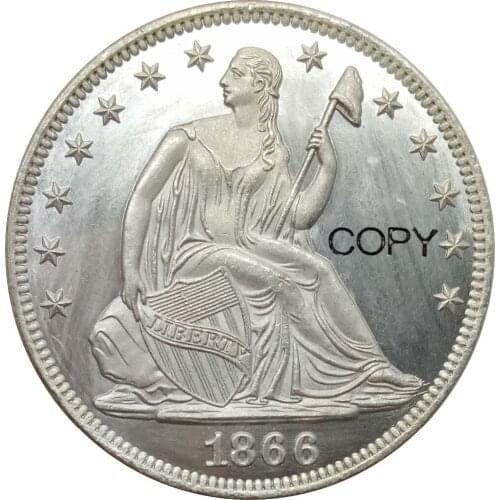 United States Liberty Seated Half Dollars 1866 No Motto Above Eagle Brass Plated Silver Copy Coin