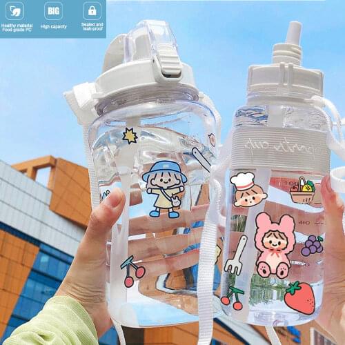 Sport Water Bottles 2L/1.5L Portable Handle Removable Strap Gym Anti-Fall Leakproof High Capacity Plastic Fitness Water Bottle
