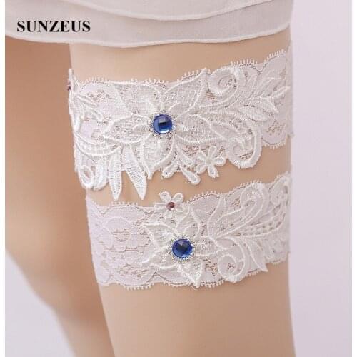 Wedding Gloves 20020 Hot-selling Vintage Lace Bridal Leg Garter With Blue Rhinestones Ivory Appliques Wedding Accessories FI034