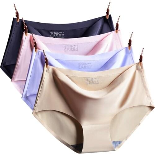 Top 3Pcs/lot Sexy Panties Mid-Rise Silky Ladies Briefs Comfort Seamless Panties Womens Set Panties Solid Female Underwear wt01