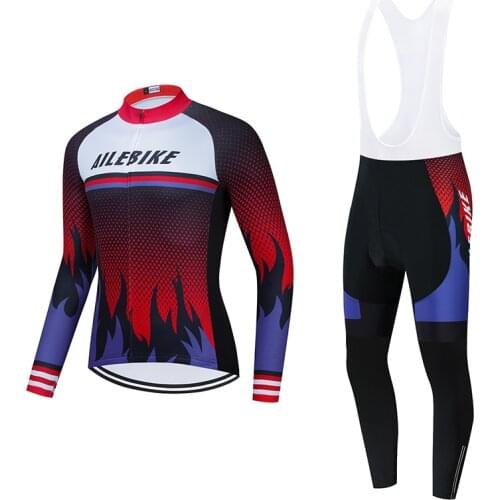 AILEBIKE Winter Bicycle Set Bike Cycling Team 2021 Thermal Fleece Long Sleeve Sportswear Autumn Racing Pro Jersey Suit for Men
