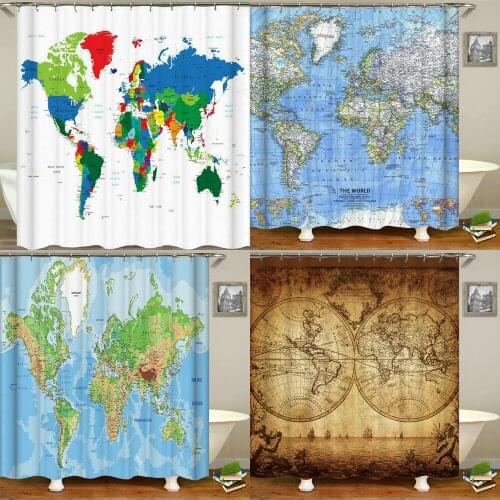 Waterproof Shower Curtain 3d Printed World Map Bath Curtains Bathroom Polyester Cloth Home With Hooks 180*180cm Bath Curtain