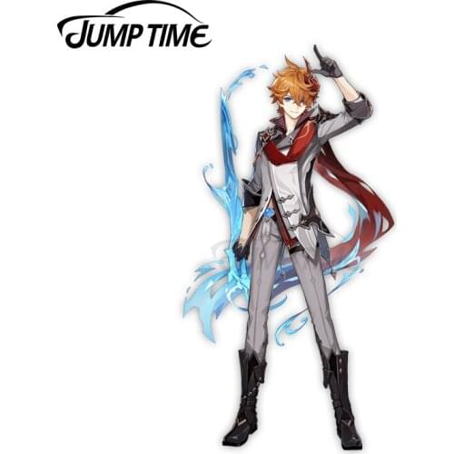 Jump Time 13 x8cm For Genshin Impact Tartaglia Car Stickers Cartoon Bumper Personality Decal Windshield Graphics Car Assessoires