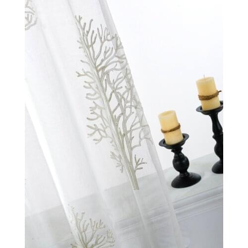 Tree Embroidered Voile Curtains for Living Room Tulle Window Curtain cortinas para sala de luxo rideaux pour le salon CL-33