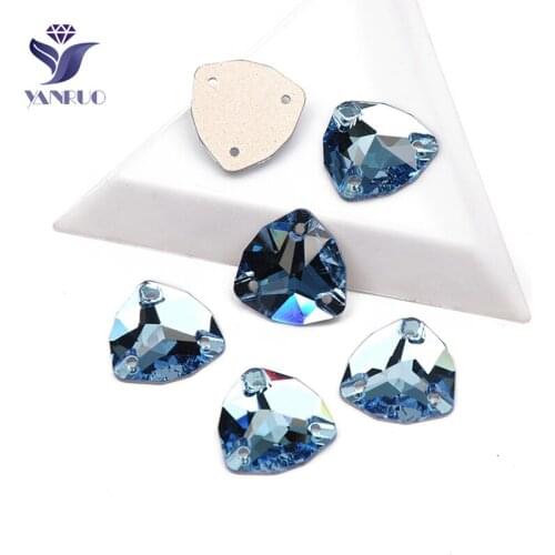 YANRUO 3272 Trilliant Aquamarine Sew On Crystal Rhinestones Sewn Glass Rhinestone For Wedding Dress Crystal Shoes