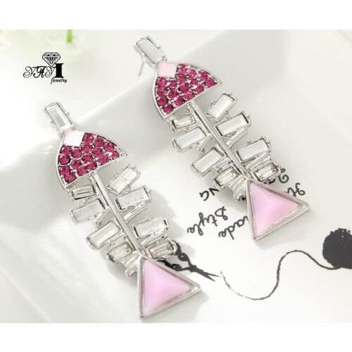 YaYi Jewelry Fashion BOHO Pink Blue Glass Crystal Rhinestone Dangle Women Ancient Gold Color Wear Ear Band Long Tassel Earrings