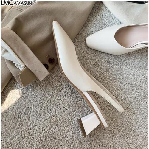 2021 Ins White Dress Shoe Ladies Summer Women High Heel Sandals Slingback Pumps Shallow Mixed Colors Pointed Toe Buckle Heeled