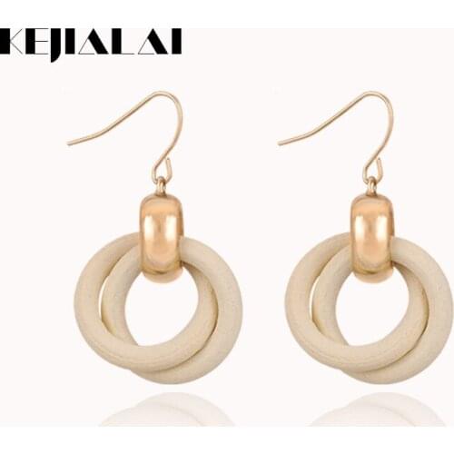 KEJIALAI Vintage Wooden Drop Earrings for Women 2018 New Fashion Jewelry Metal Round Earrings Wood Dangle Earring Bihoux SJ