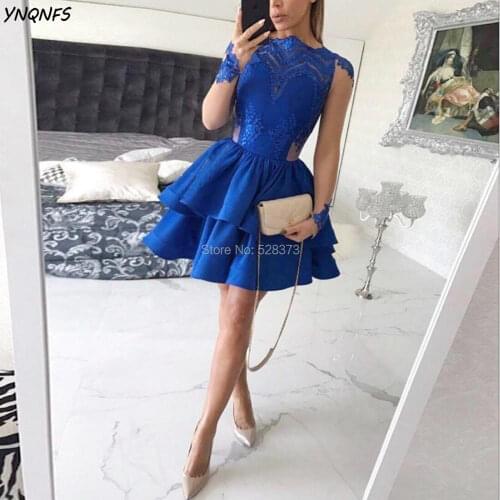 YNQNFS CD23 Robe Cocktail Ballkleider Cocktail Dresses Sheer Long Sleeves Back Short Dress Party
