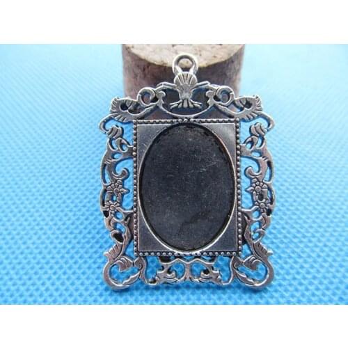 100pcs Antique Silver/Antique Bronze Rectangle Cameo Setting Tray Bezel Pendant Charm/Finding,fit 18mmx25mm Oval Cabochon/Cameo