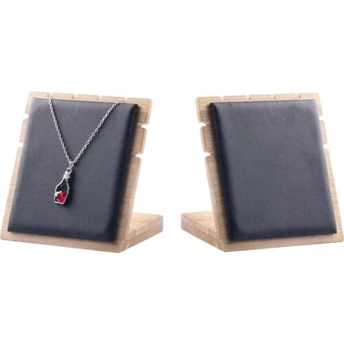 2Pcs Bamboo Wooden Jewelry Display Plate Necklace Storage Stands for Shop