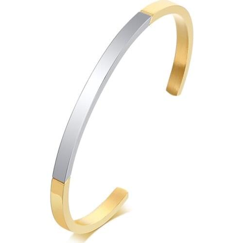 2021 TRENDY Spring Water Stainless Seel Smooth Steel Gold and Personailzed Bracelet Suitable for Men and Women an be engraved