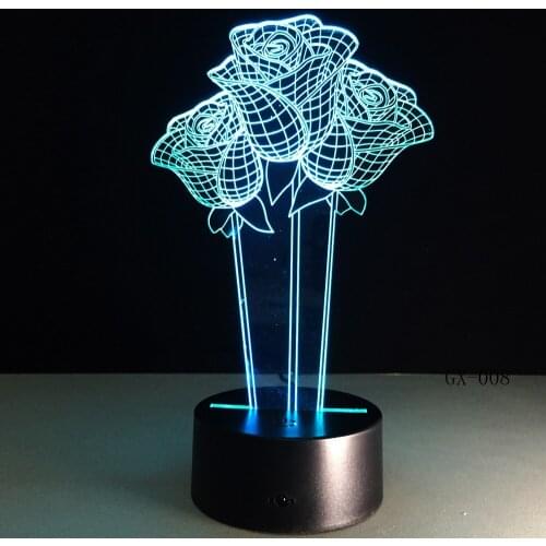 Love Blue Rose 3D LED night light luminaria lampara 7 Color Change Table lamp Girlfriend Birthday Christmas New Year Gift GX-008
