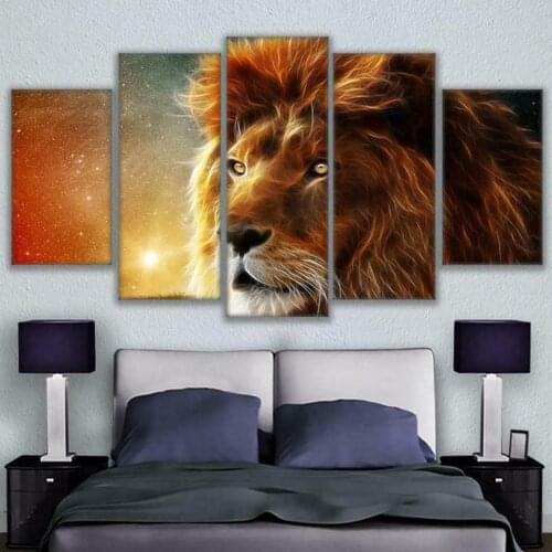 5 Pcs Abstract Glowing Golden Epic Lion Canvas Pictures Print Wall Art Canvas Paintings Wall Decorations for Living Room Unframe