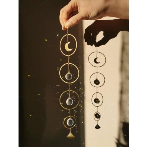 Ayla crystal sun catcher with brass moon, rainbow prism, light diffuser, boho home decoration, fairy decor, gift idea