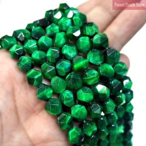 Diamond Faceted Green Tiger Eye Natural Stone Round Beads DIY Bracelet Necklace Charms for Jewelry Making 15" Strand 6 8 10MM