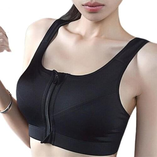 Women Sports Bra Front Zipper U Neck Shockproof Wireless Solid Color Female Gym Bra Crop Vest Bottoming Workout Underwear