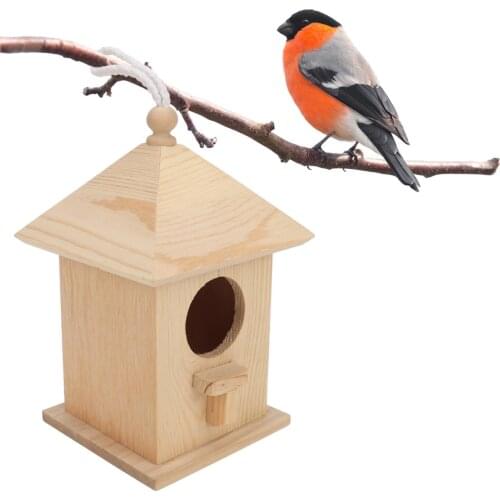 Wooden Bird House Nest Box Outdoor Hanging Birdhouse for Lawn Home Art Decor