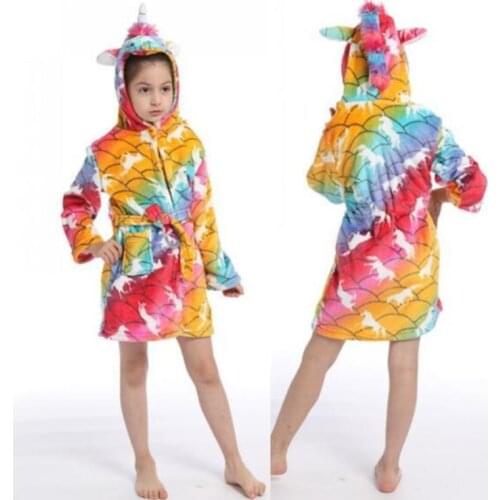 Kids Sleepwear Christmas Unicorn Hooded Children Bathrobes Kids Star rainbow Bath Robe Animal For Boys Girls Pyjamas Nightgown