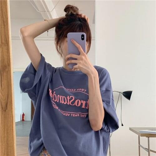 Summer T Shirt Women Selling 2021 Wear Long Loose Letters Students Printing Wholesale Harajuku Tshirt WBXQ54