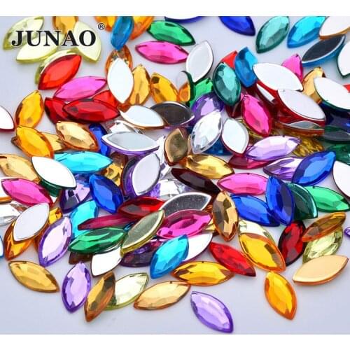 JUNAO 12*25mm Mix Color Crystals Flatback Acrylic Rhinestones Horse Eye Clear AB Crystal Strass Non Sewing Beads for DIY Clothes