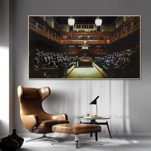 Banksy Monkey Parliament Painting on Canvas Famous Posters and Prints Animals Wall Art Picture Living Room Home Decoration