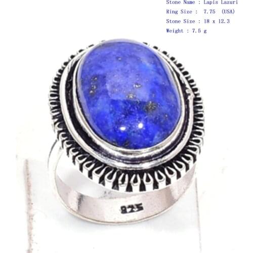 Genuine Lapis Lazuri Ring Silver , Hand Made Women Jewelry gift. Size : All Size , GRP-R