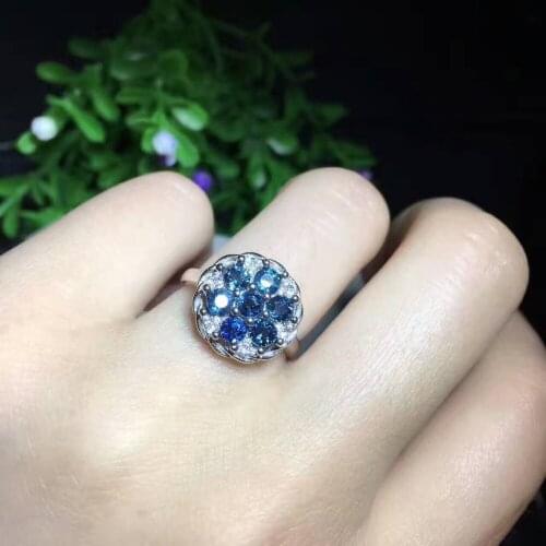 Natural blue sapphire stone Ring Natural gemstone ring 925 sterling silver trendy elegant great round women girl party Jewelry