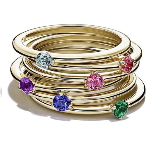 Thin Rings For Women Yellow Gold Color Cubic Zirconia Wedding Engagement Finger Ring Bride Jewellry Fashion Jewelry R112