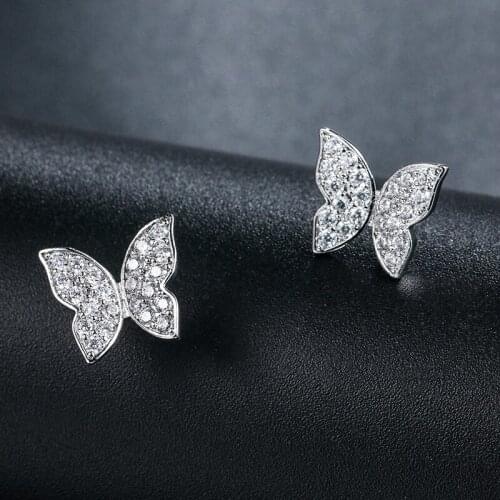 Korean Fashion Female Jewelry Exquisite Shiny Zircon Butterfly Stud Earrings Charm Girl Student Stud Earrings Party Jewelry