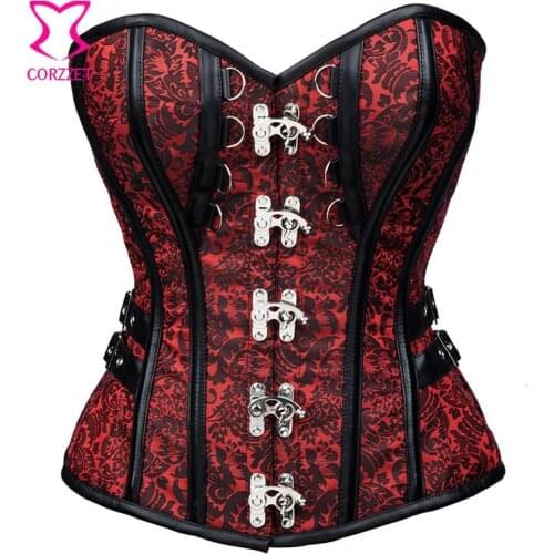 Red/Black Brocade Punk Rave Bustier Sexy Corsets And Bustiers Gothic Corset Steampunk Korsett Burlesque Plus Size Women Clothing