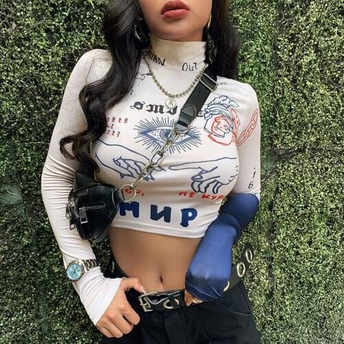 Cross-border European and American style Amazon Hot Sale Autumn and Winter new Women‘’s half-high Collar printed Crop Top Shirt