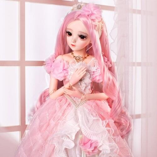 UCanaan 1/3 BJD Doll 60CM Ball Jointed Dolls With Pink Wig Maxi Dress Makeup Full Outfits Best Birthday Gift For Girls